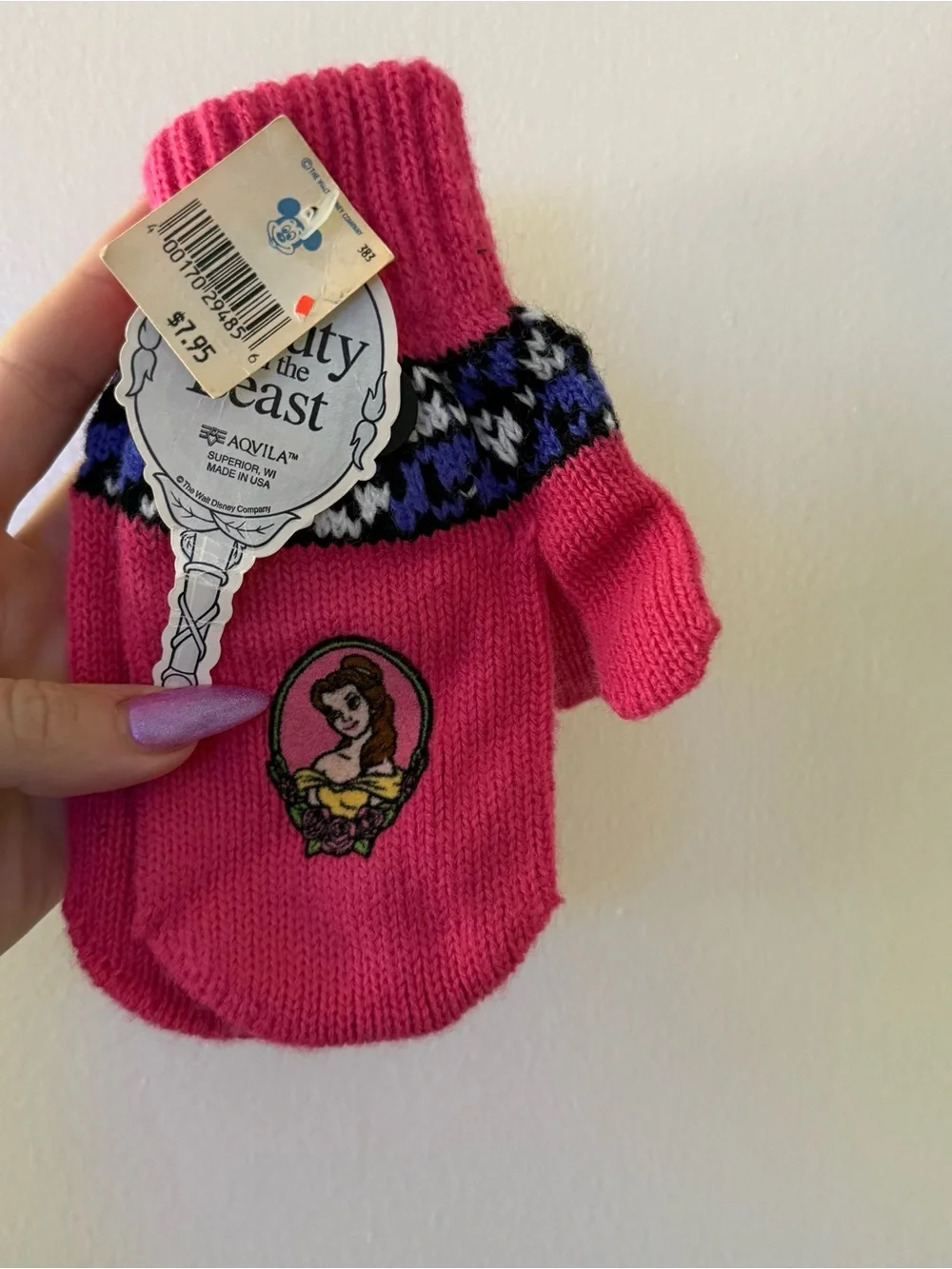 Vintage Disney beauty and the beast Pink Knit Mitten